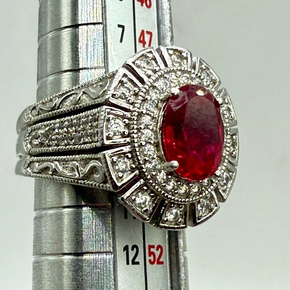 Vanna K for Bella Luce 2.80ct Ruby & Zirconia Halo Ring Sterling Silver Sz 5